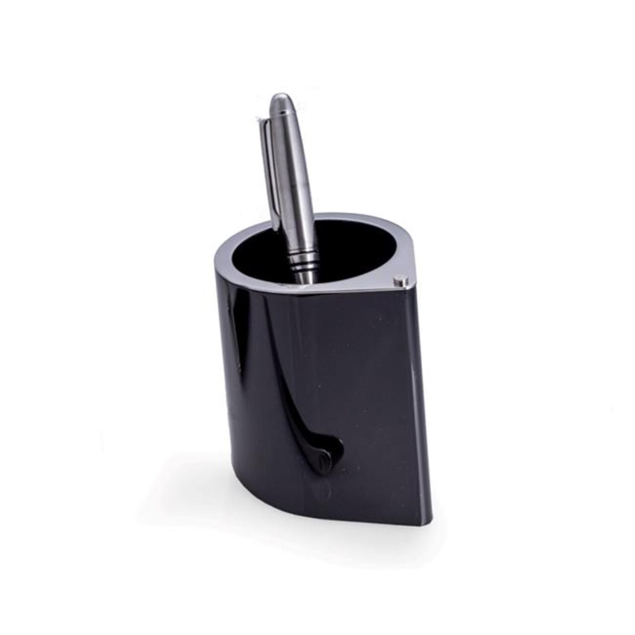 Bey-Berk International D175 Stainless Steel Pen Cup with Enamel Finish - Black &#x26;amp; Silver